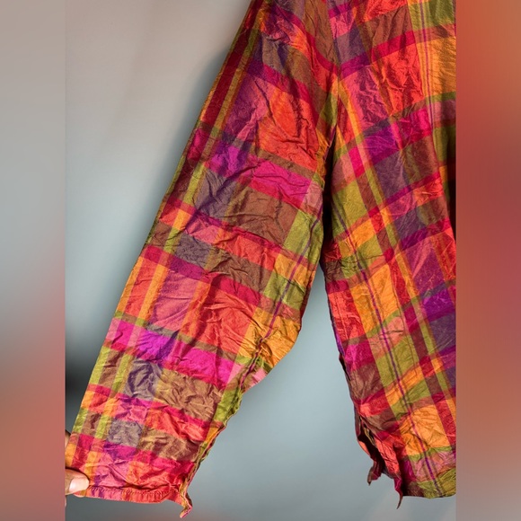 Jennifer George Sketchbook Women’s Pink/orange Plaid Button Up Shirt 100% Silk M - Picture 5 of 12